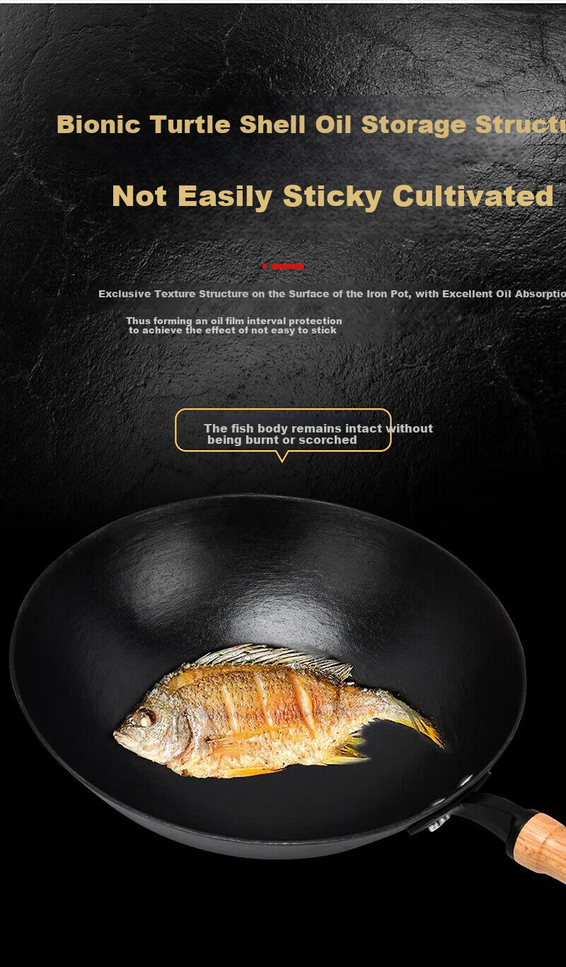 Xialaoda Cast Iron Wok, Traditional Flat Bottom Iron Pan, Uncoated, Rust-Resistant, Suitable for Gas Stove, Versatile Cooking Pan, 36 7