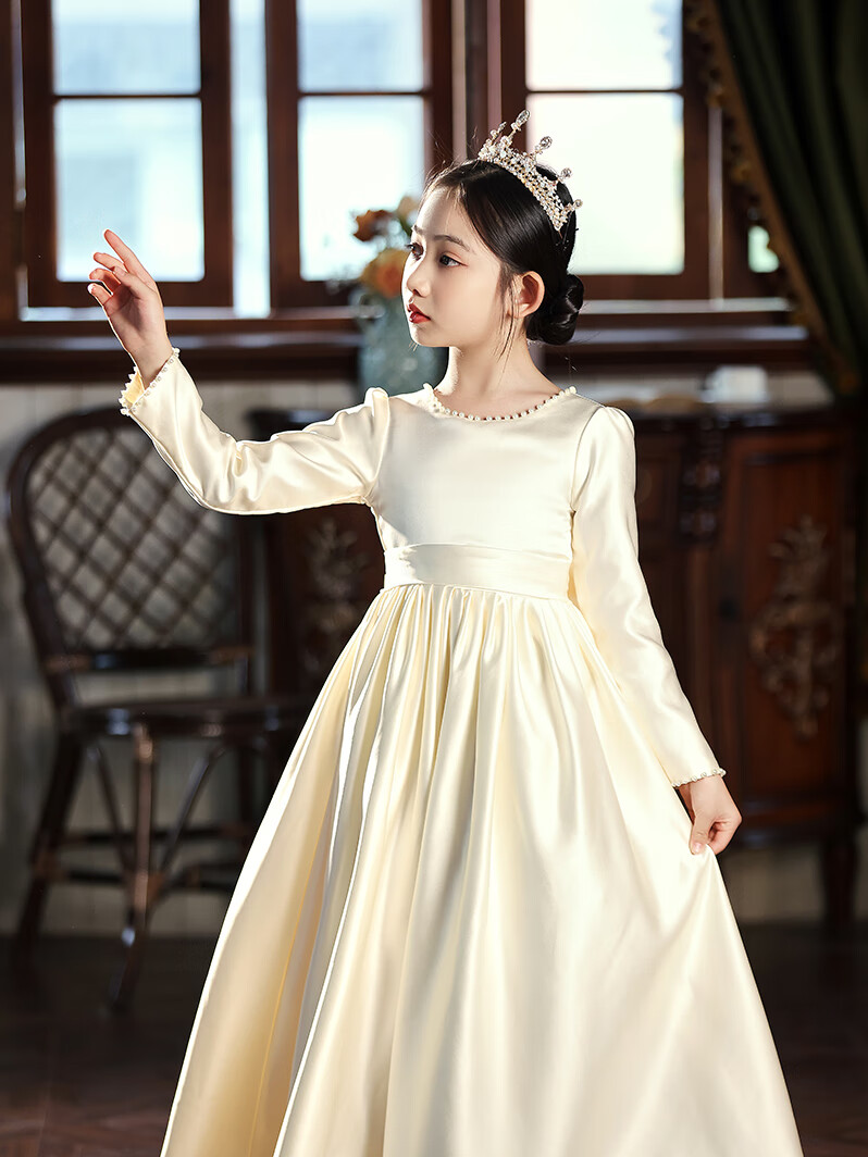 Hanquan High-End Girls' Piano Performance Dress Cello Concert Dress Host Princess Dress Girls' Birthday Party Autumn Winter 1