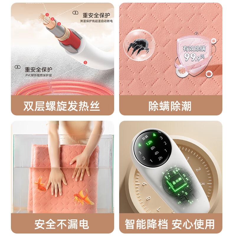 CHIGO Graphene Double Control Temperature Waterproof Electric Blanket with High Temperature Power-off, 3C Certified, 1.5x1.8m 3