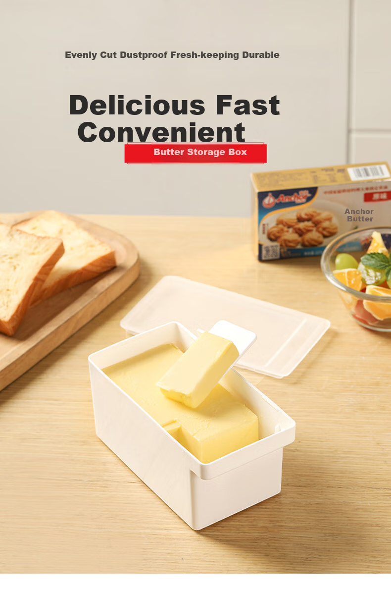 Baijie Butter Container, Storage Box with Lid, Refrigerator Organizer, Cheese Cutter, Large Size 1