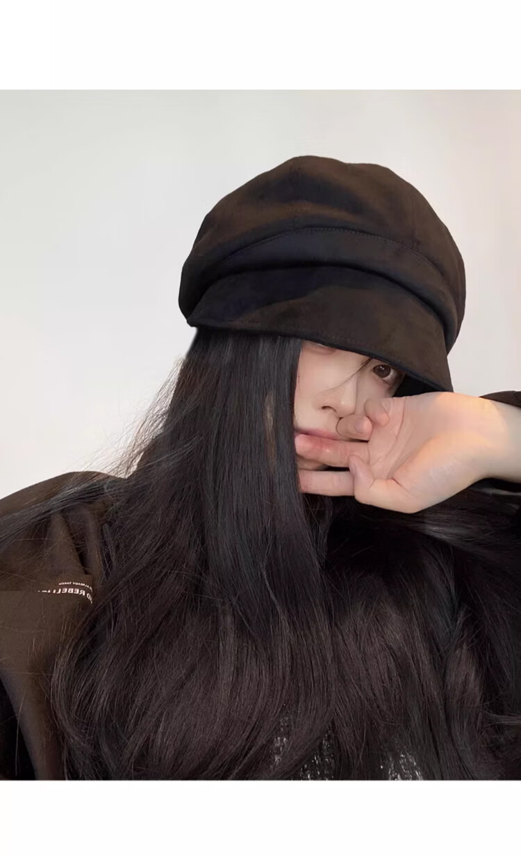 XUEXIMAN Women's Face-Slimming Fisherman Hat Autumn Winter Maternity Cap Large Head Circumference Octagonal Beret Japanese Style Small Brim Bare Face Stacked Hat 5