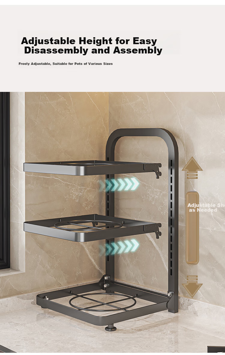 MAXCOOK Kitchen Storage Rack Under Sink Pot Rack, Organizer Floor-Standing Multi-Layer Countertop Shelf, Adjustable Three-Tier MCZW5960 3
