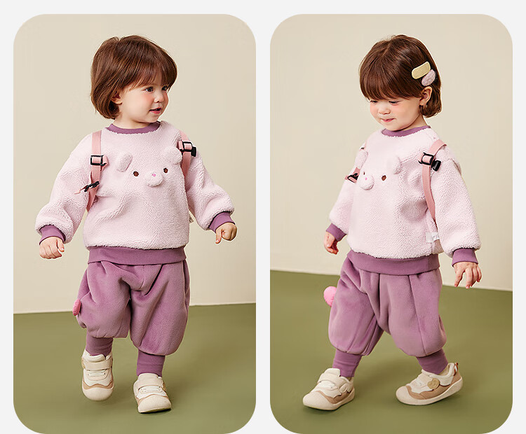Minibala Unisex Kids Plush Set Loose Warm Long Sleeve Top and Pants Two-Piece Winter Outfit 6