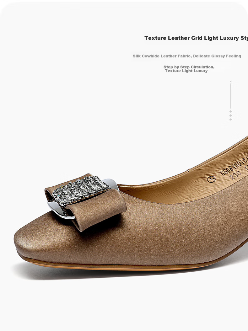 Goldlion Women's Shoes, Elegant Square-Toe Chunky Heel Pumps, High-End Commuter Shallow-Mouth High Heels G608430151, Apricot Color, Size 36 3