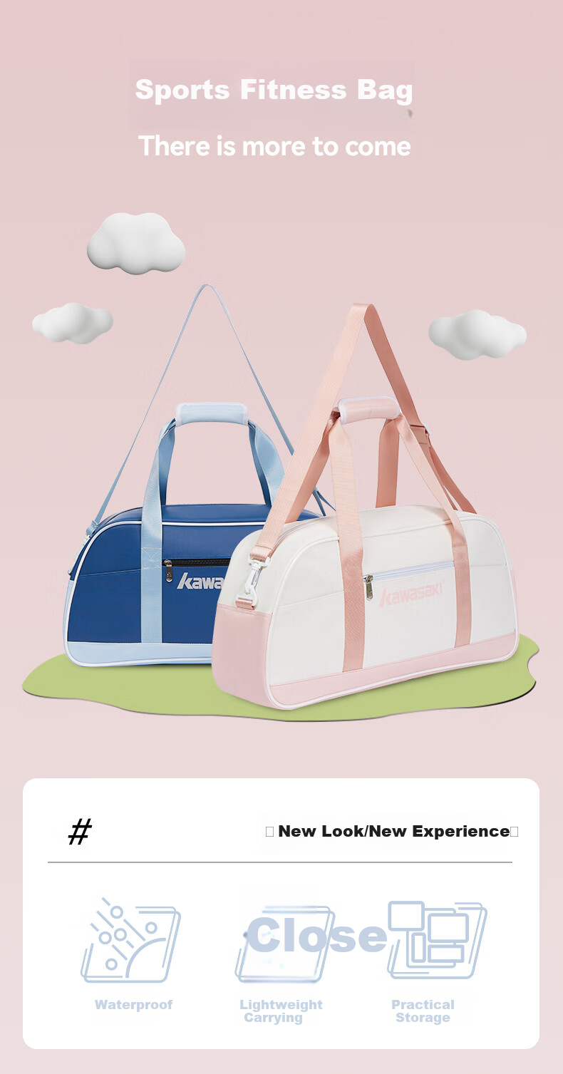 KAWASAKI Fitness Bag, Badminton Bag, Large Capacity Sports Storage Bag, Handheld Crossbody Bag B8134, Celadon Blue 1