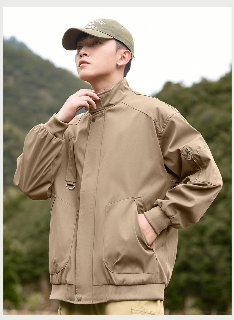 EASTERN CAMEL Men's Jacket, Spring And Autumn Casual Versatile Workwear, Pilot Stand-Collar Outdoor Fashion Coat, Men's Outerwear, Army Green, XL 14
