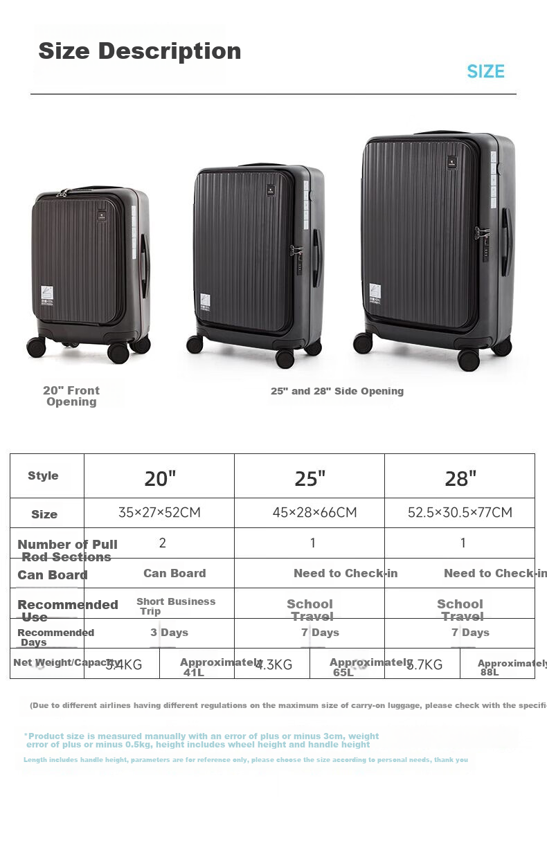 CROWN Zipper Aluminum Frame Suitcase, Carry-On Luggage, Large Capacity, Front Opening, Small Size, 5278-20 Enamel Blue 7