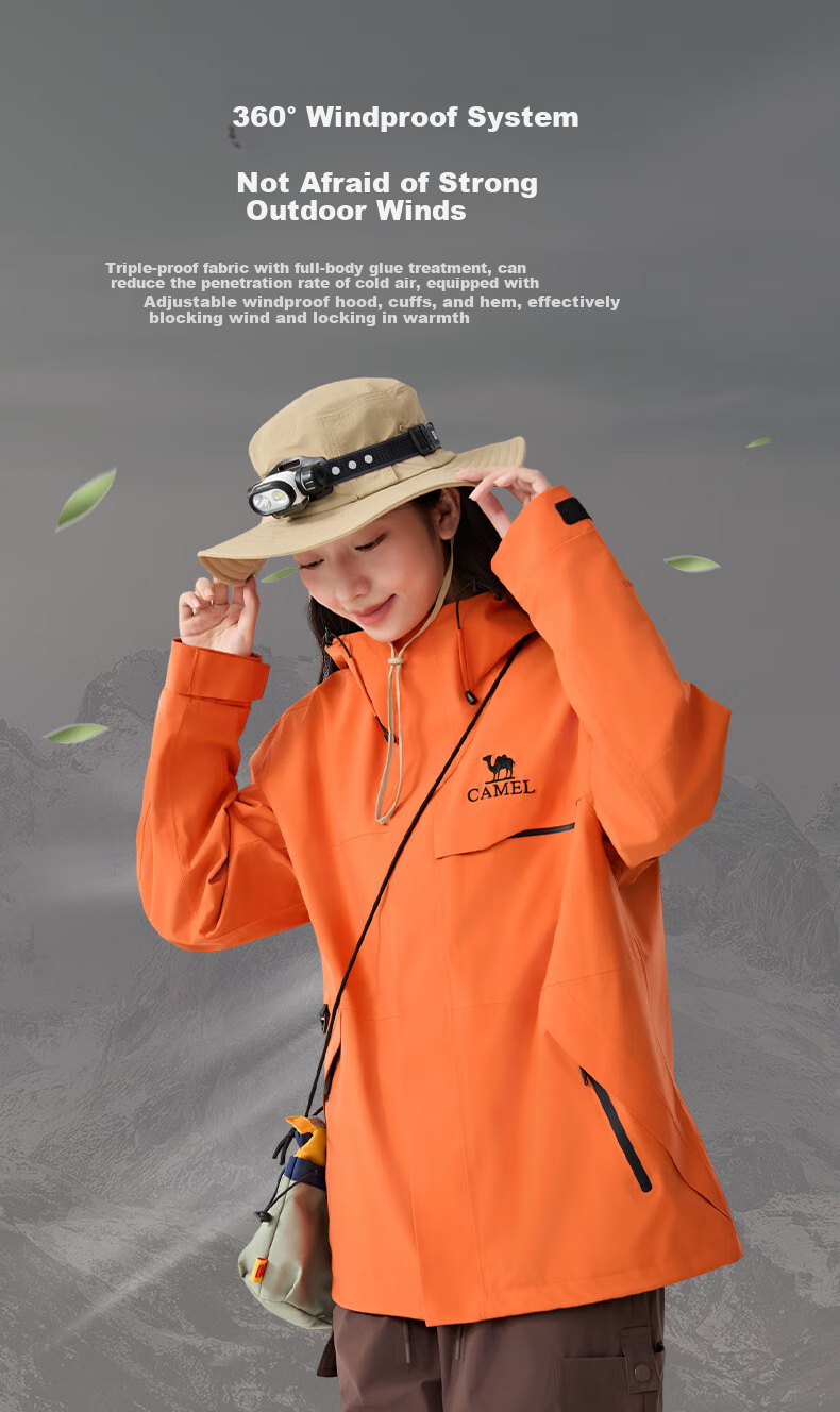CAMEL [Zhuifengzhe Single-Use] Outdoor Waterproof Windproof Breathable Jacket for Couples Hiking W34CATG603B 3