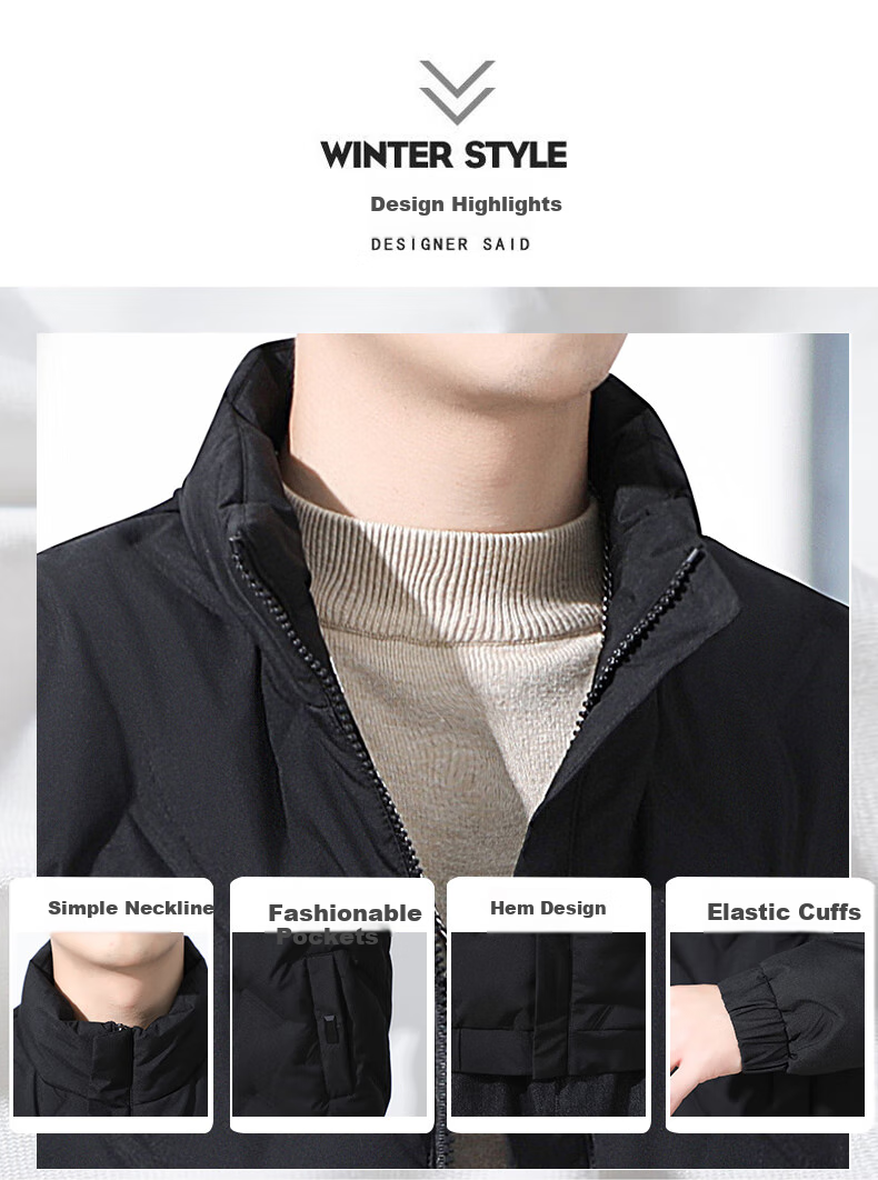 JEEP SPIRIT Men's Autumn Winter Down Jacket White Duck Down Thickened Warm Coat Black 5XL 3