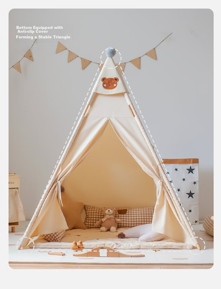 Little Dove Children's Tent Indoor Playhouse / Boys And Girls Indian Toy Gift Little Bear Hat (Pad Not Included) 7