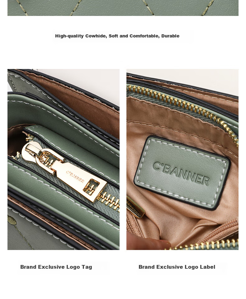 C.BANNER Leather Handbag, Women's Crossbody Bag, Shoulder Bag, Small Square Purse, Practical High-End Light Luxury Birthday Gift for Girlfriend on May 20 5