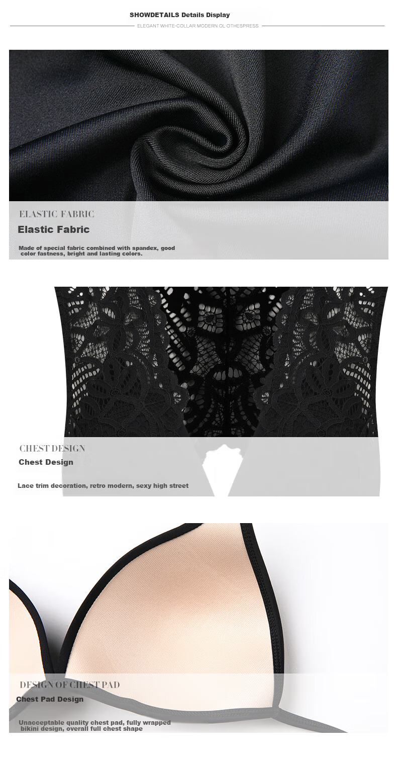 Sanqi One-Piece Swimsuit, Women's Bikini, Sexy Triangle Lace, Push-Up for Small Chest, Beach And Hot Spring Swimwear, 20042 Black XL 14