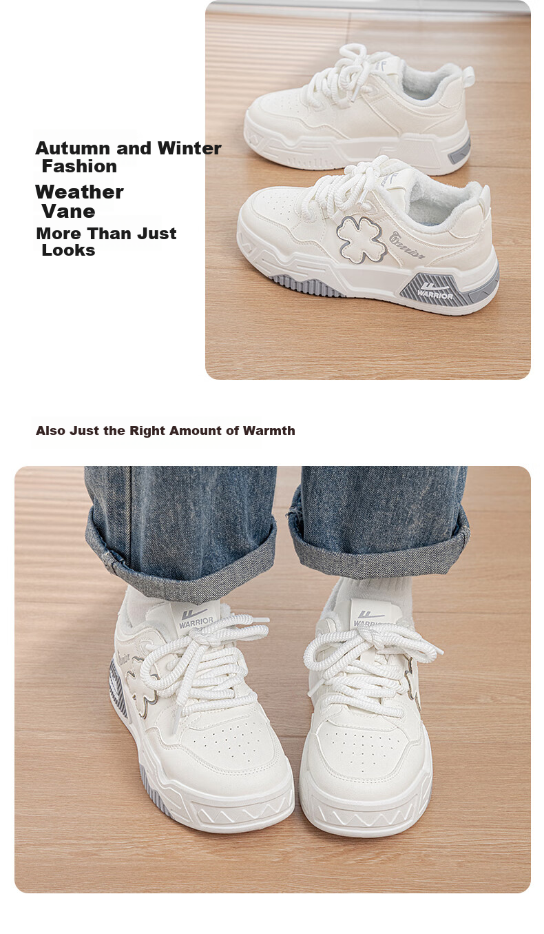 Huili Women's Sneakers with Fleece Lining for Warmth, Winter Leaf Pattern New Design Shoes for Women, White Light Gray, Size 35 8