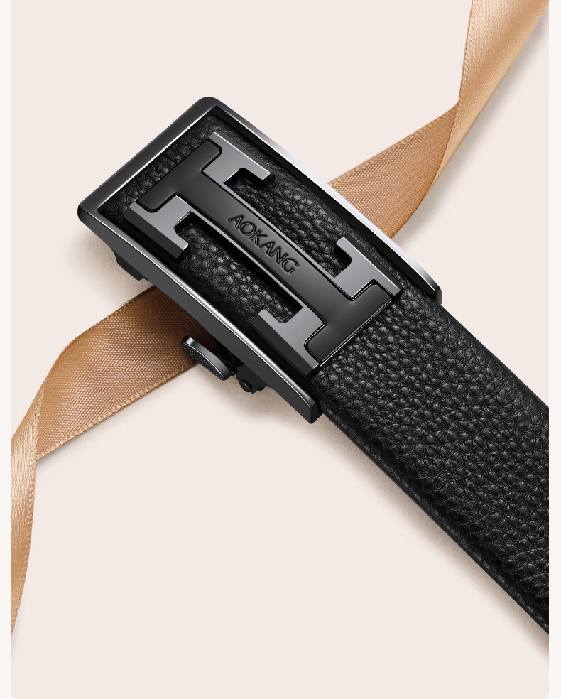 Aokang Men's Genuine Leather Belt, First Layer Cowhide, Flexible and Durable, Automatic Buckle, 115cm, Gunmetal Buckle, Gift for Men 7