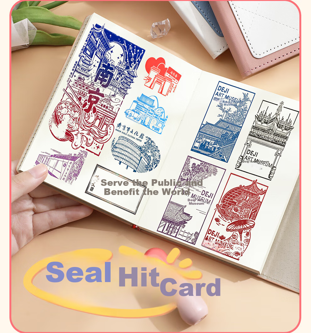 Faramon Travel Stamp Collection Notebook A5, Handbag Stamp Book, Museum Stamp Collection Album, Travel Record Blank Notebook, Check-In Journal, Scenic Spot Visit Book, Pink 6