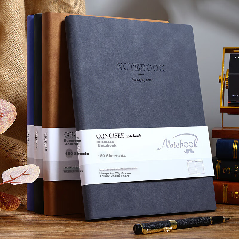 Faramon B5 Notebook 360 Pages Thickened Leather Cover Vintage Business Diary Meeting Notes Gray