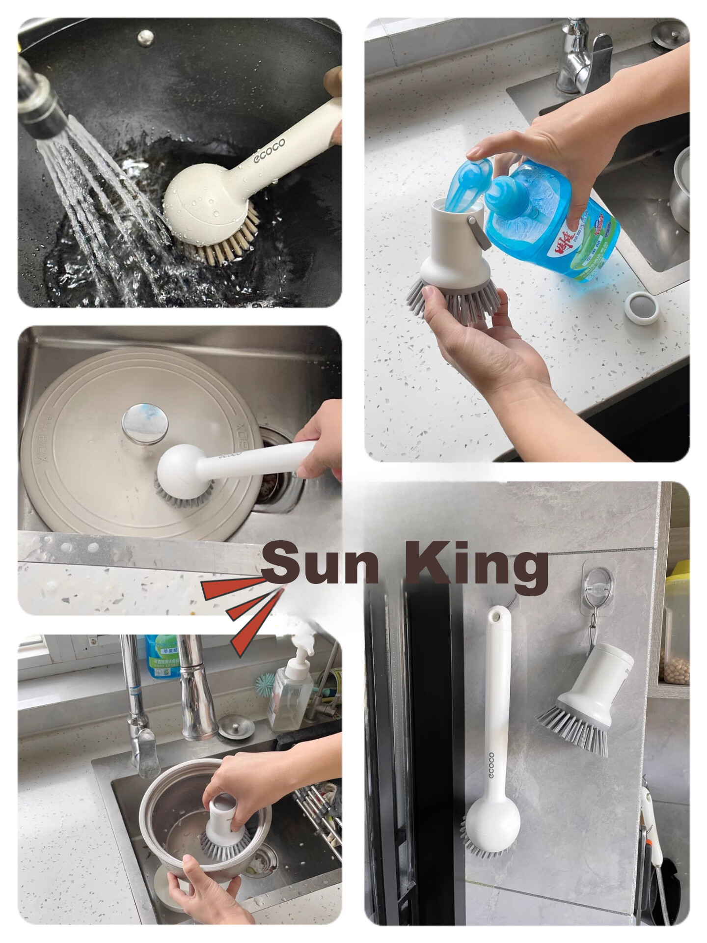 Ecoco Cup Brush Water Cup Cleaning Tool Baby Bottle 3-in-1 Multifunctional Long Handle Cup Brush E25203 White 1
