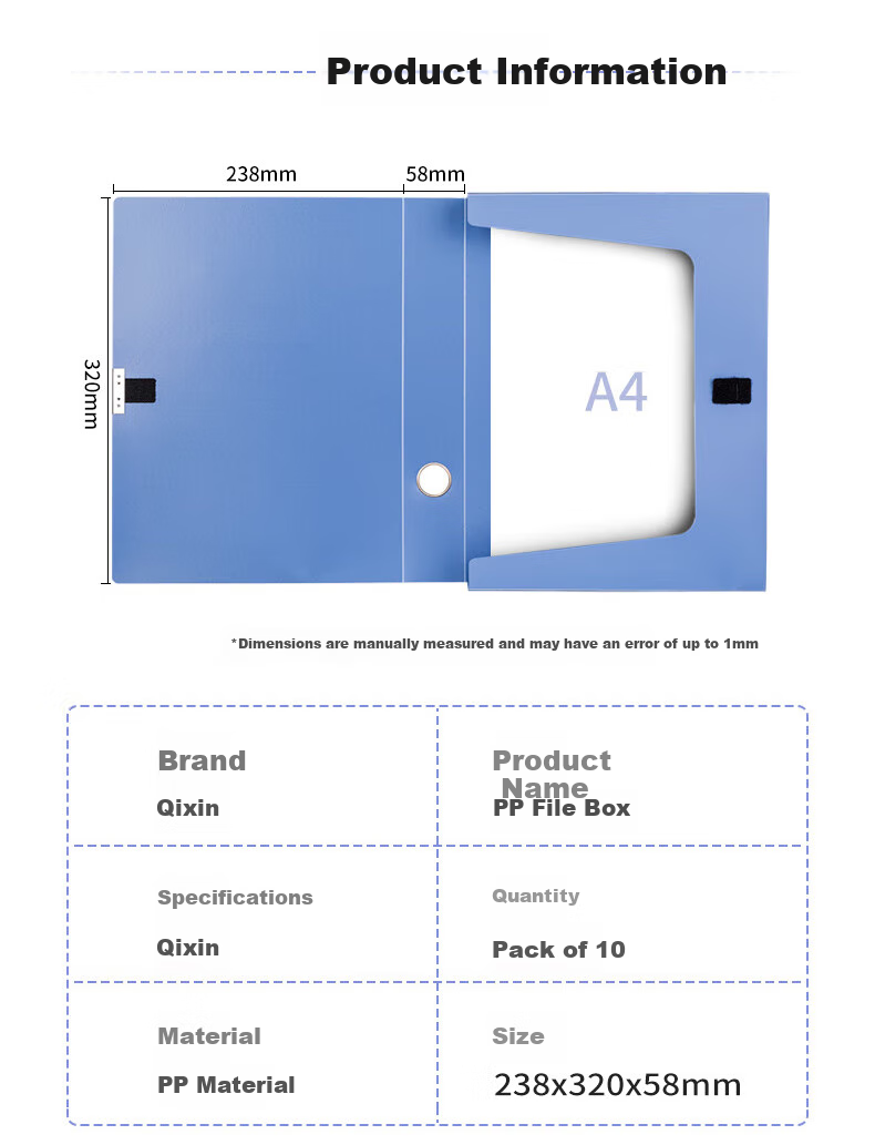 COMIX 10 A4 File Boxes, 55mm Velcro Folders, Thickened Plastic Document Boxes for Vouchers, Personnel Records, Construction Documents, Invoices Storage, Office Accounting Supplies, Blue EA1002-10 7