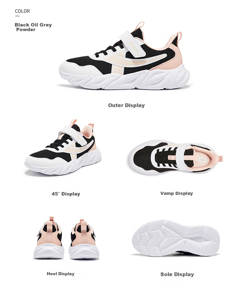 XTEP Kids Basic Running Shoes Velcro Girls Leather Casual Sports Shoes Navy Purple/Off-White Size 36 10