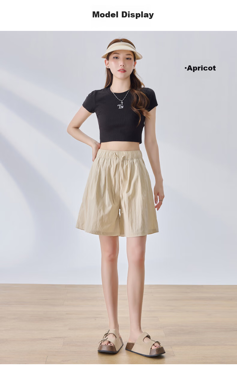 LangSha Ice Silk Shorts for Women, Summer Loose-Fitting Textured Casual Shorts, High-Waisted Wide-Leg Knee-Length Shorts 15