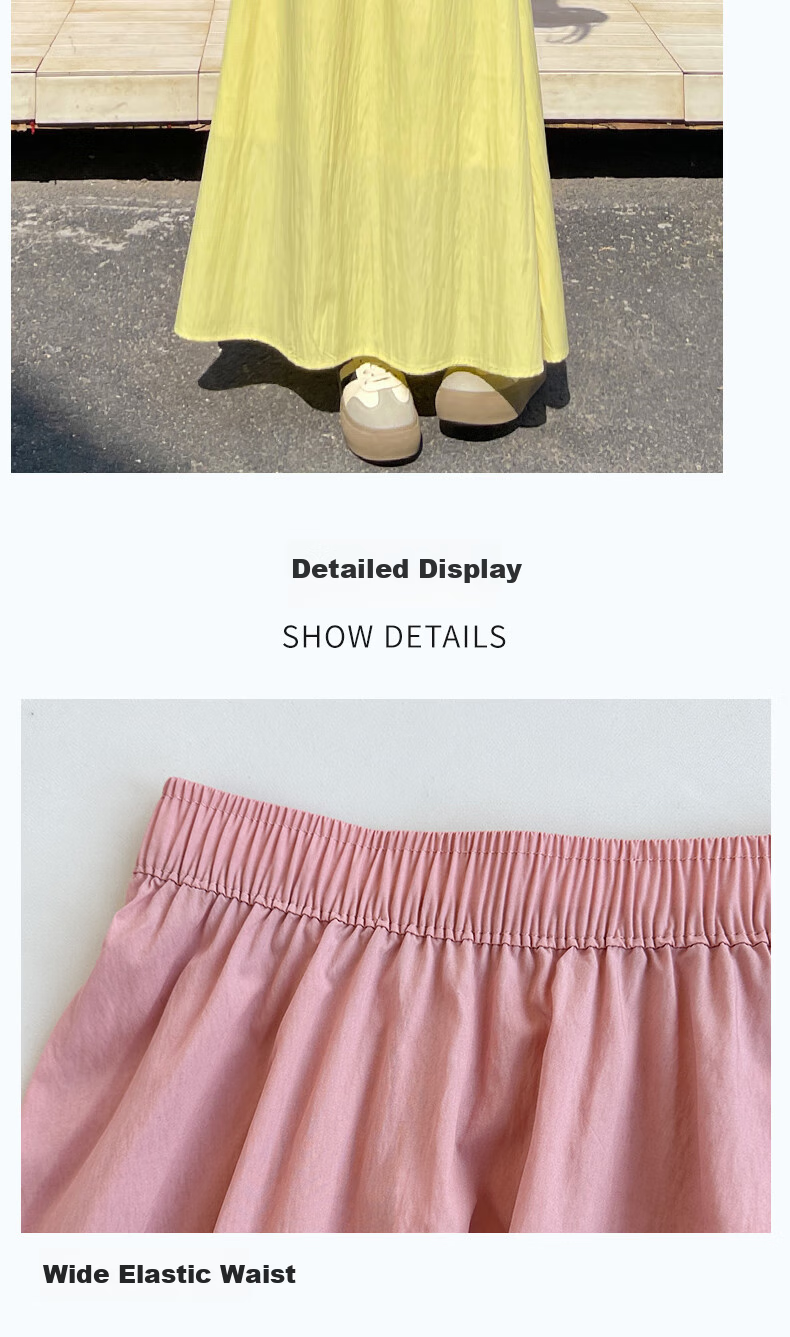 Langsha Women's Summer High-Waist Draped A-Line Skirt Loose Comfortable Elastic Waist Casual Slimming Skirt 19