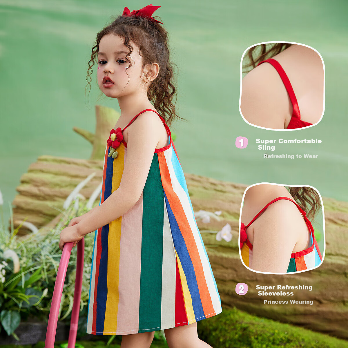 ASK JUNIOR Girls' Sleeveless Dress, Summer Spaghetti Strap Princess Dress, Toddler And Infant Vacation Dress