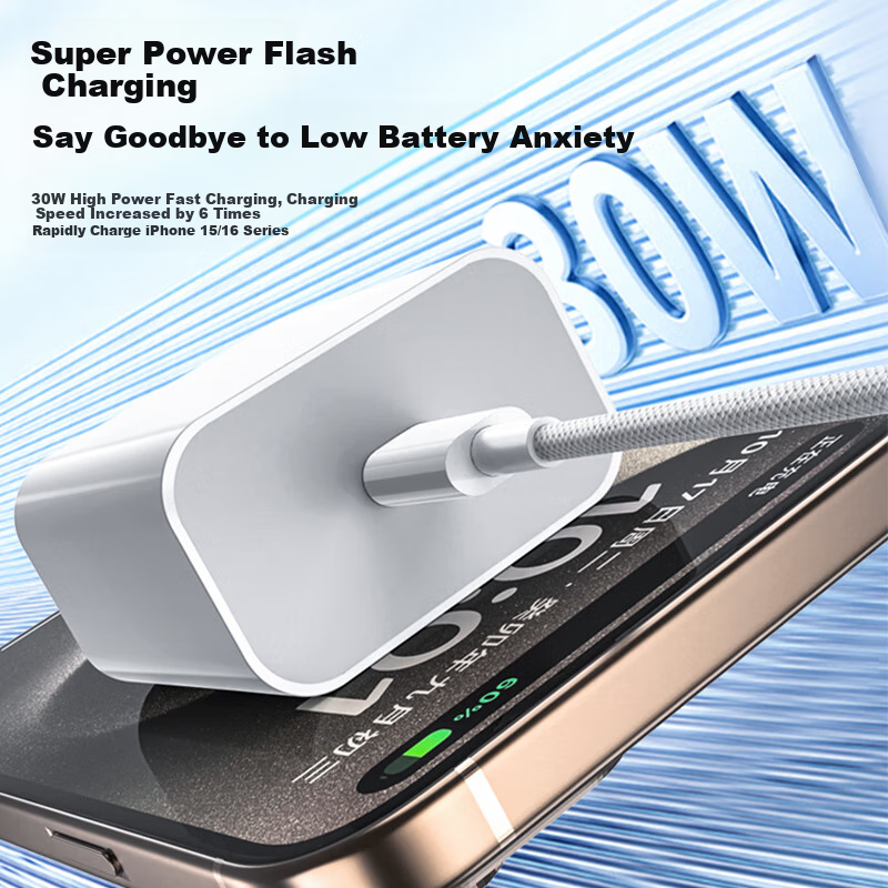 Зарядное устройство KY Gallium Nitride 30W Fast Charging Set для iPhone 15/16/Pro/Max/Plus/Air, с кабелем USB Type-C