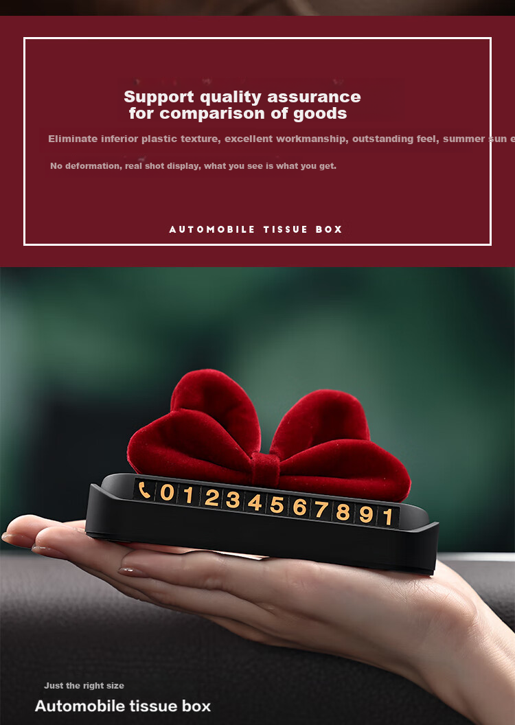 Dijialun Butterfly Bow Car Ornament, Temporary Parking Phone Number Plate, Female Car Moving Sign, Car Interior Decoration Accessories Set 2