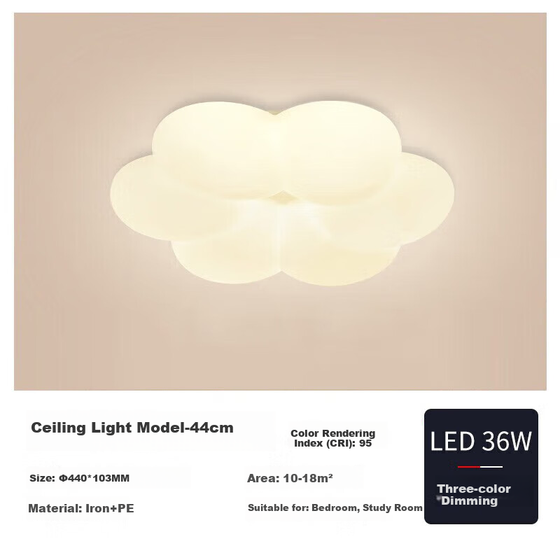 NVC LED Children's Room Ceiling Light, RA95 Cream Style, 36W, Three-Color Dimming, Bedroom And Study Lighting Fixture