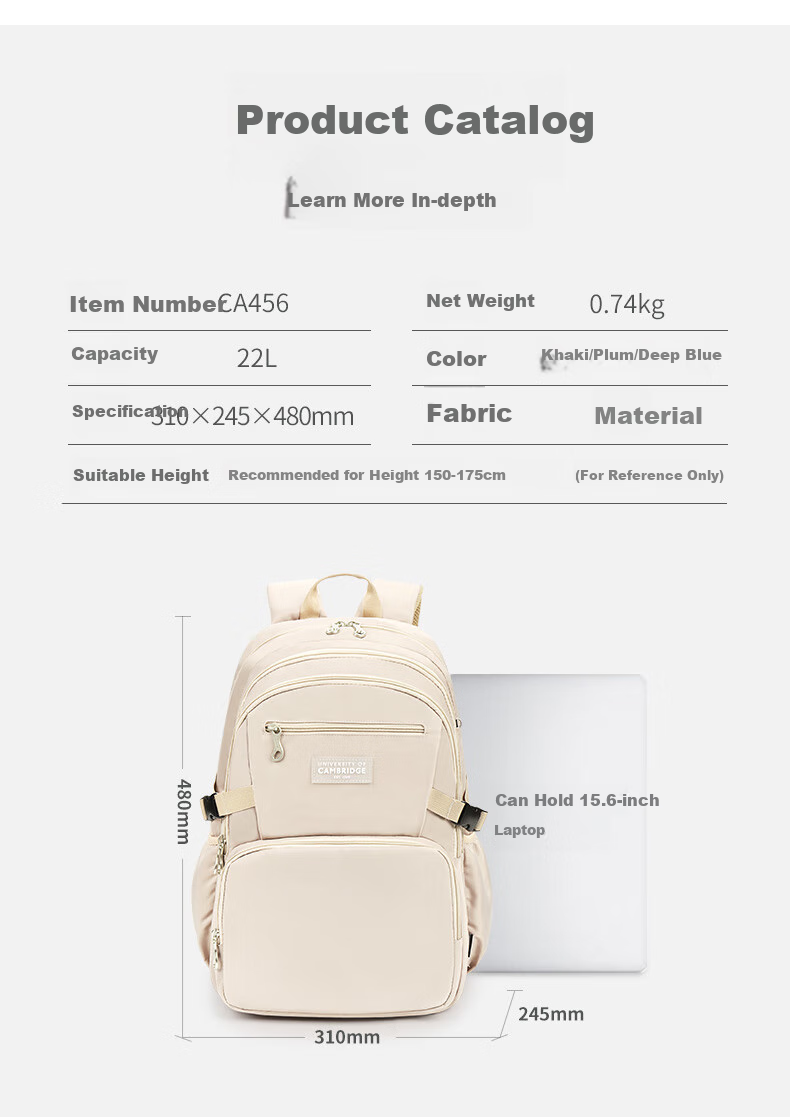 UNIVERSITY OF CAMBRIDGE Cambridge University Student Backpack for Girls, Middle School And High School Students, Casual Bag, Shoulder Bag, Backpack 7