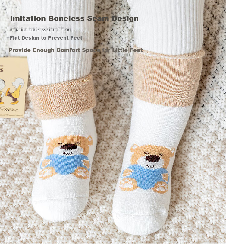 9I9 Baby Socks, Autumn And Winter Thickened, Class A Newborn Floor Socks, Terry Socks, 5 Pairs Pack, Little Bear Design, for 0-1 Year Old 10