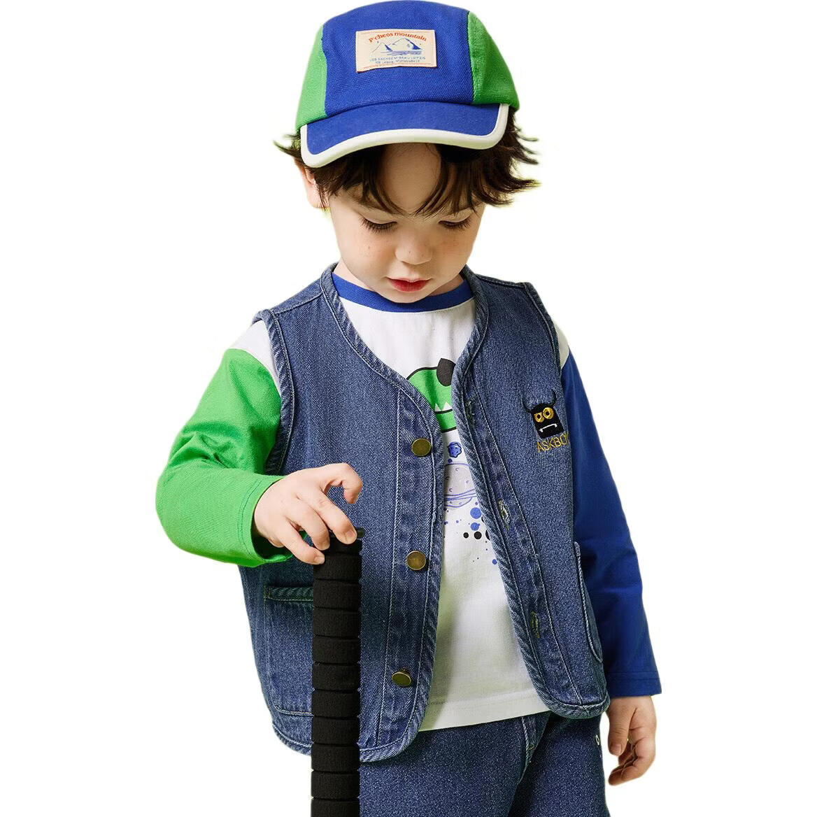 ASK JUNIOR Boys' Vest, Autumn 2026, Cartoon Letter Print Children's Waistcoat Jacket Top, Blue, Size 90