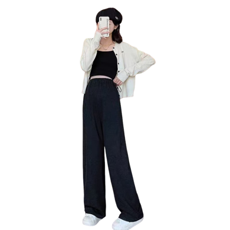 9I9 Maternity Pants, Winter Fleece-Lined, for Outdoor Wear, Pregnancy-Friendly without Tightening Belly, Adjustable Wide-Leg Pants, Women's Casual Trousers, A123 Black XL