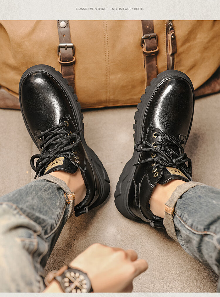 Bull Family Autumn Winter New Martin Boots Men's Outdoor Trendy Work Boots Versatile Retro Mid-High Lace-Up Boots for Men 11