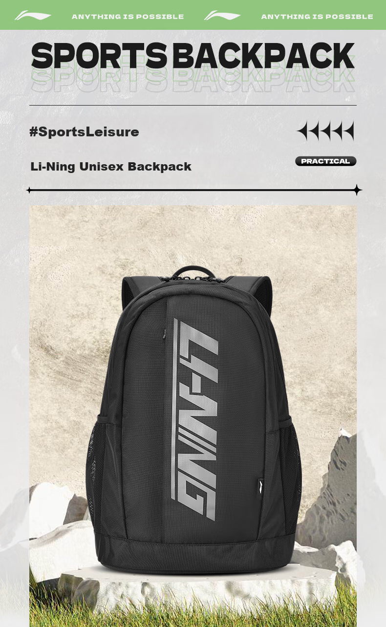 Li-Ning Backpack Badminton Racket Bag Multifunctional Large Capacity School Bag for Men And Women Outdoor Travel Bag Black 1