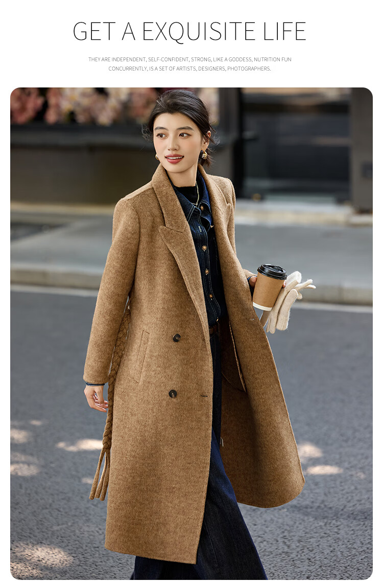 Bailuyu Wool Double-Faced Coat with Suit Collar, Straight Slim Fit, Winter 2025 New, Dark Gray, Women's M 8