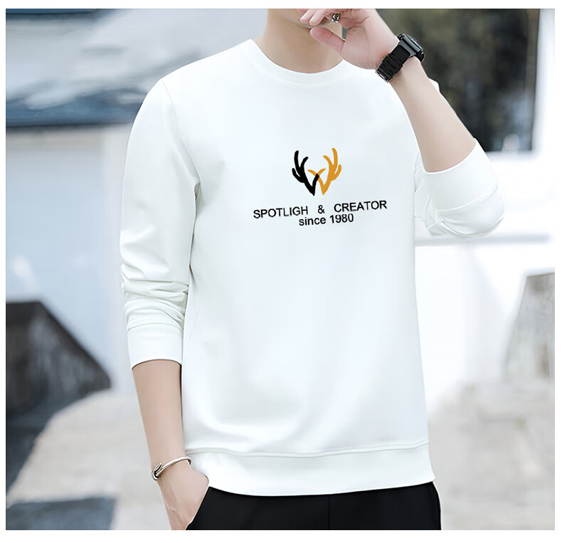 VANCAMEL Men's Autumn Casual Solid Color Crew Neck Long Sleeve Sweatshirt Black L 2