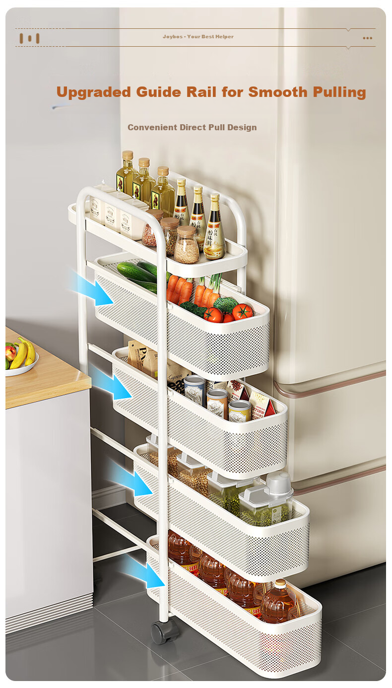 Jiabangshou Kitchen Gap Storage Rack, Refrigerator Side Pull-Out Cabinet, Bathroom Small Cart, Ultra-Narrow Sliding Basket, 17+3 3