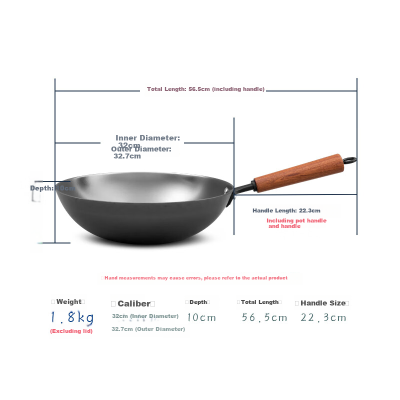 Dianjiang Cast Iron Wok, Uncoated Iron Pan, Cooking Pan for Home Use, Low Smoke, Round Bottom Frying Pan, Gas Stove Cookware, 32cm