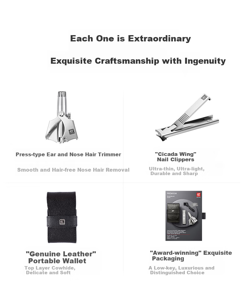 ZWILLING Nail Clipper Set, Stainless Steel Nail Clippers, Ear And Nose Hair Trimmer, Beard Clipper, German Genuine Leather, Gift for Boyfriend 4