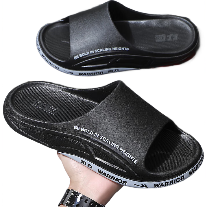 Warrior Men's Non-Slip, Odor-Resistant Sandals with Squishy Feel for Summer Outdoor Wear, Indoor Home Use, Bathroom 3B22 Black-Gray 44-45