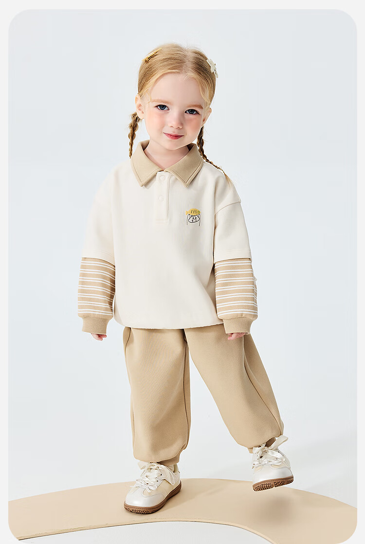 Minibala Kids Boys and Girls Two-Piece Set Children's Faux Two-Piece Sweatshirt and Sweatpants 2026 Spring New Arrival 12