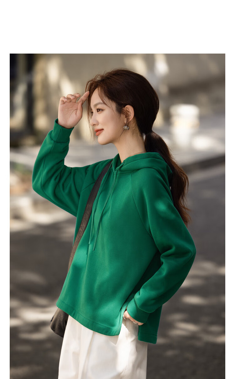 Demana [Cloud Feel Cotton Blend] Winter Dopamine Hooded Split Tape Decor Loose Fit Petite Women's Sweatshirt 2