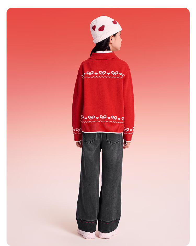 BALABALA 【balaOne】 Kids Sweater Girls Pullover Knitwear 2025 Autumn Winter Sweet New Year Outfit 5