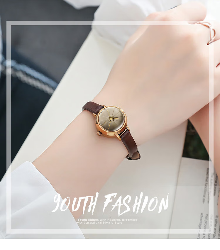 Julius Women's Watch, Korean Version, 3D Dial, Fashionable Versatile Student Waterproof Quartz Ladies Watch, Coffee Color JA-979E 1