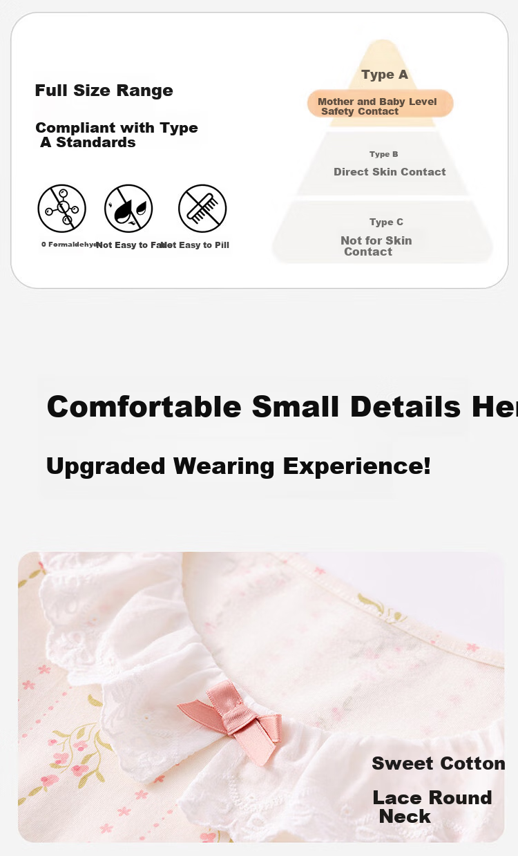Dingguagua Top-Notch Girls' Nightgown, Summer Pure Cotton, Class A Breathable, 7A Antibacterial, Children's Home Wear, All-Cotton Sweet Style, Size 130 4