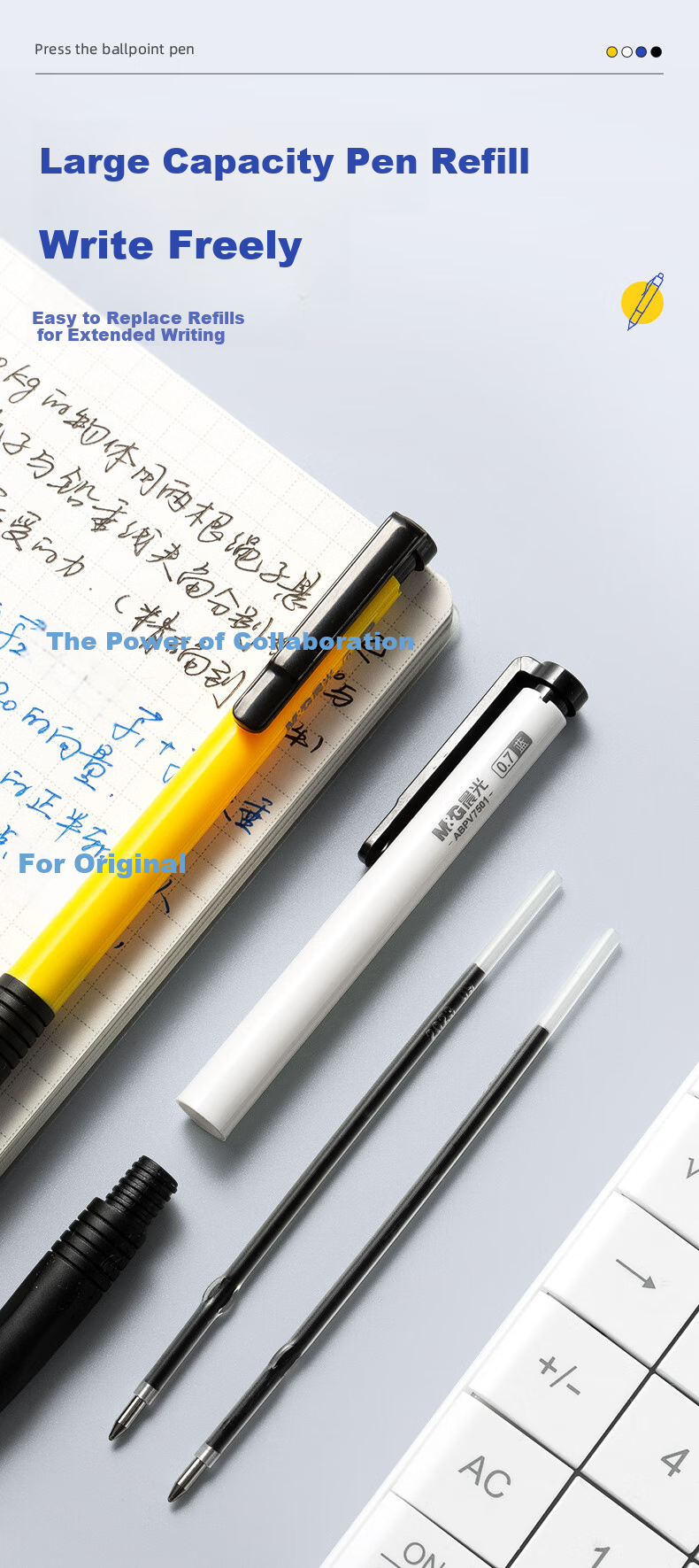 M&G Stationery Ballpoint Pen, Medium Oil Pen, 0.7mm Bullet Tip, Soft Rubber Grip, Retractable Pen, Student Office Supplies, Blue, 24 Pieces/box, ABPV7501, Back to School 5