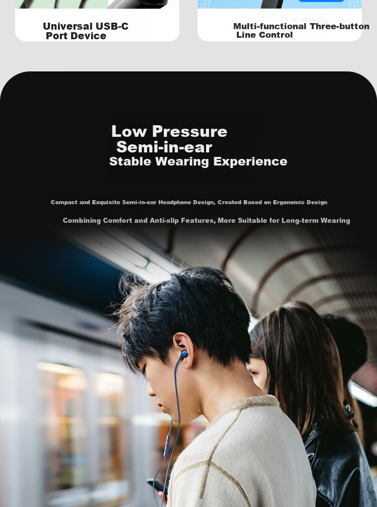 JBL TUNE 305C Wired Earphones, Type-C Interface, Semi In-Ear Headphones, Computer Headphones, Compatible with USB-C, Travel Companion, Gift Recommendation, Red 3