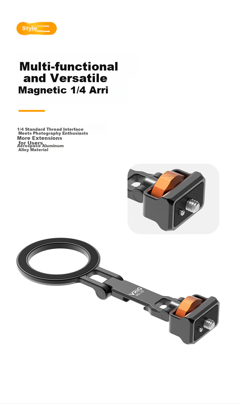 VRIG Weilege MG-29 Metal Folding Magnetic Phone Stand, MagSafe DSLR Camera External Monitor, Horizontal And Vertical Shooting Hot Shoe, Live Streaming Vlog Photography Tripod Stand 7