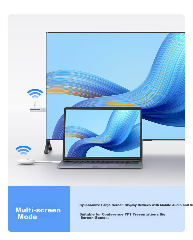 Horion [Wujie 2S] HDMI Wireless Screen Mirroring Device, 4K Screen Casting Adapter, Compatible with Office Laptops, Desktop Computers, Smartphones, TV Display Projection, USB+C Dual Port HG-2S Kit 16